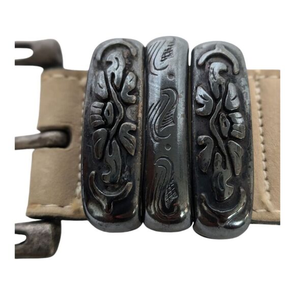 Streets Ahead Handmade Cream Suede Leather Boho Cutout Filigree Buckle Belt, S main image 8